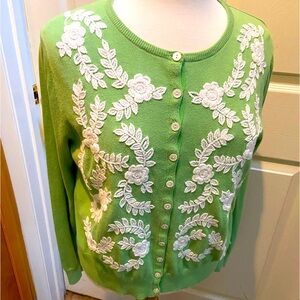 Retro Green & Lace Leaves Cardigan